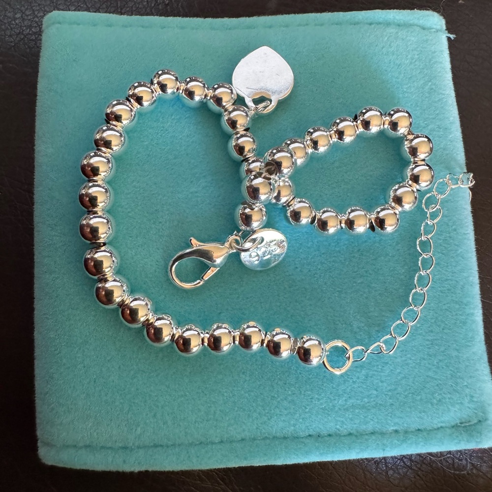 925-Silver Beaded Bracelet with Pink Heart Charm